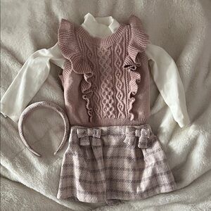 Pink Ruffled Knit Dress with Headband